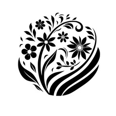 Elegant Floral Silhouette Design in Black and White, Decorative Element