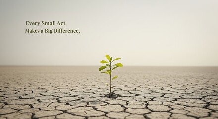 Small plant growing in cracked dry soil represents climate resilience, hope, and sustainability for Earth Day.