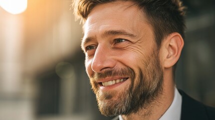 Obraz premium Confident Smiling Businessman Close-Up in Natural Light