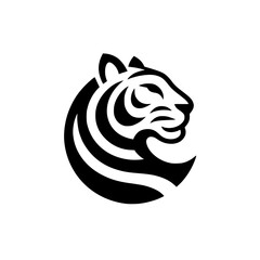 Minimalist Tiger Head Logo: Black and White Emblem, Vector Illustration