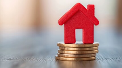 long-term rental investment, Colorful Red House Model on Stacked Coins Symbolizing Rental Investment