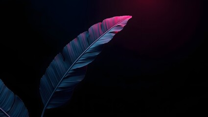 Palm leaves glowing in neon magenta and blue against black background with futuristic summer vibes