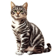 Fototapeta premium Untitled design - A realistic American Shorthair cat sitting on the ground, transparent background PNG