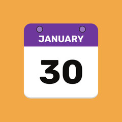 Calendar january 30 date calendar and year, vector icon