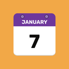 Calendar january 7 date calendar and year, vector icon