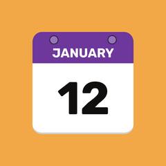 Calendar january 12 date calendar and year, vector icon
