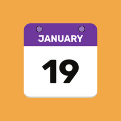 Calendar january 19 date calendar and year, vector icon