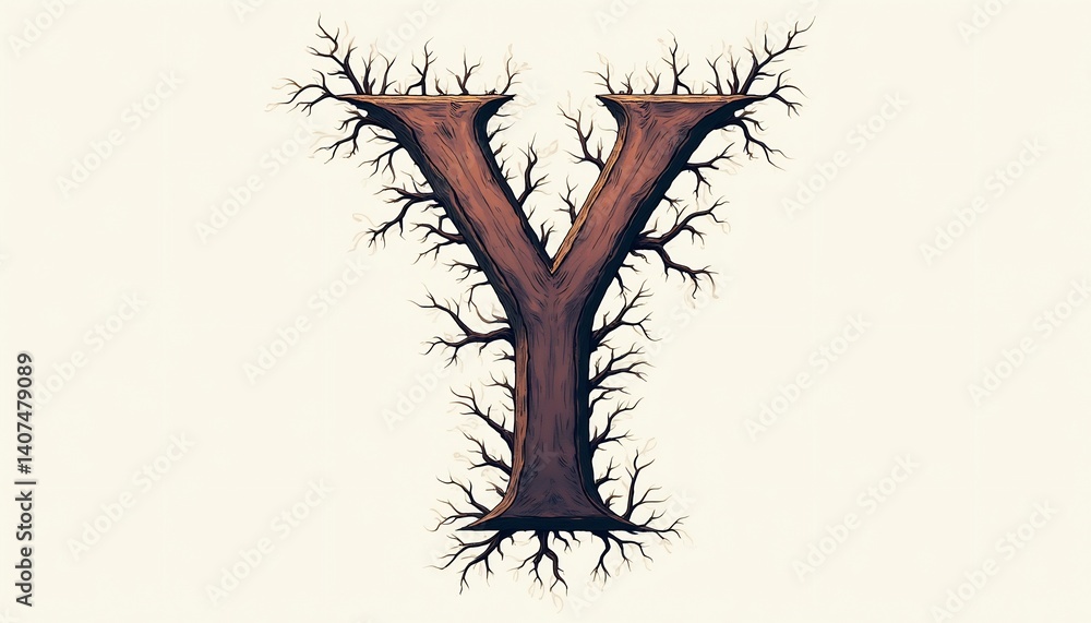 Aufkleber alphabet letter 'y' in tree-like: a unique image of the alphabet letter 'y' shaped in the form of a 