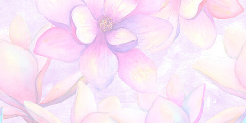 Delicate Pastel Magnolia Flowers Watercolor Painting