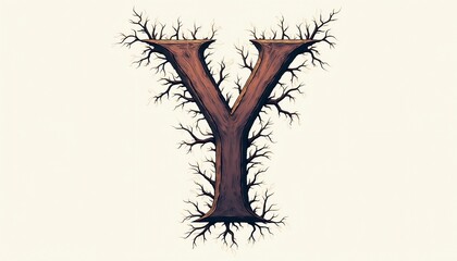 Alphabet Letter 'Y' in Tree-like: A unique image of the alphabet letter 'Y' shaped in the form of a tree branch, an illustration of the fusion of nature and language.