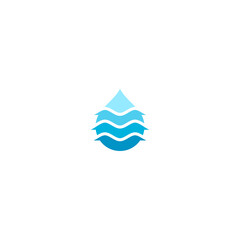 A modern and minimalistic water droplet logo featuring layered wave patterns in varying shades of blue. The design symbolizes purity, freshness, and sustainability, making it ideal for businesses rela