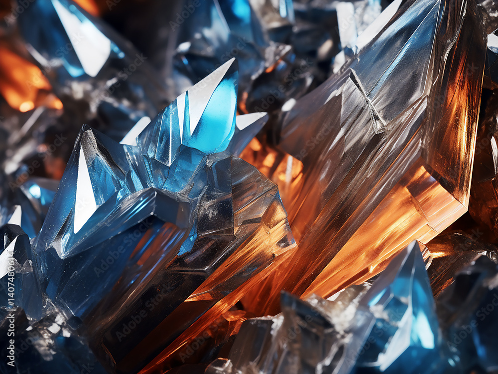 Poster macro crystals on a tin surface show a bright texture, creating a metallic material display