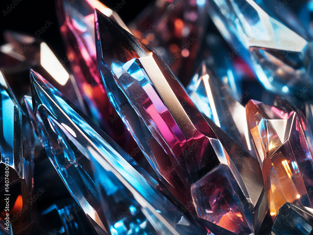 Poster macro crystals on a tin surface show a bright metallic texture, creating a material display