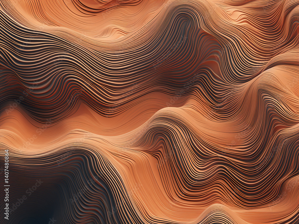 Poster contour lines on topographic map show elevation changes in varying colors