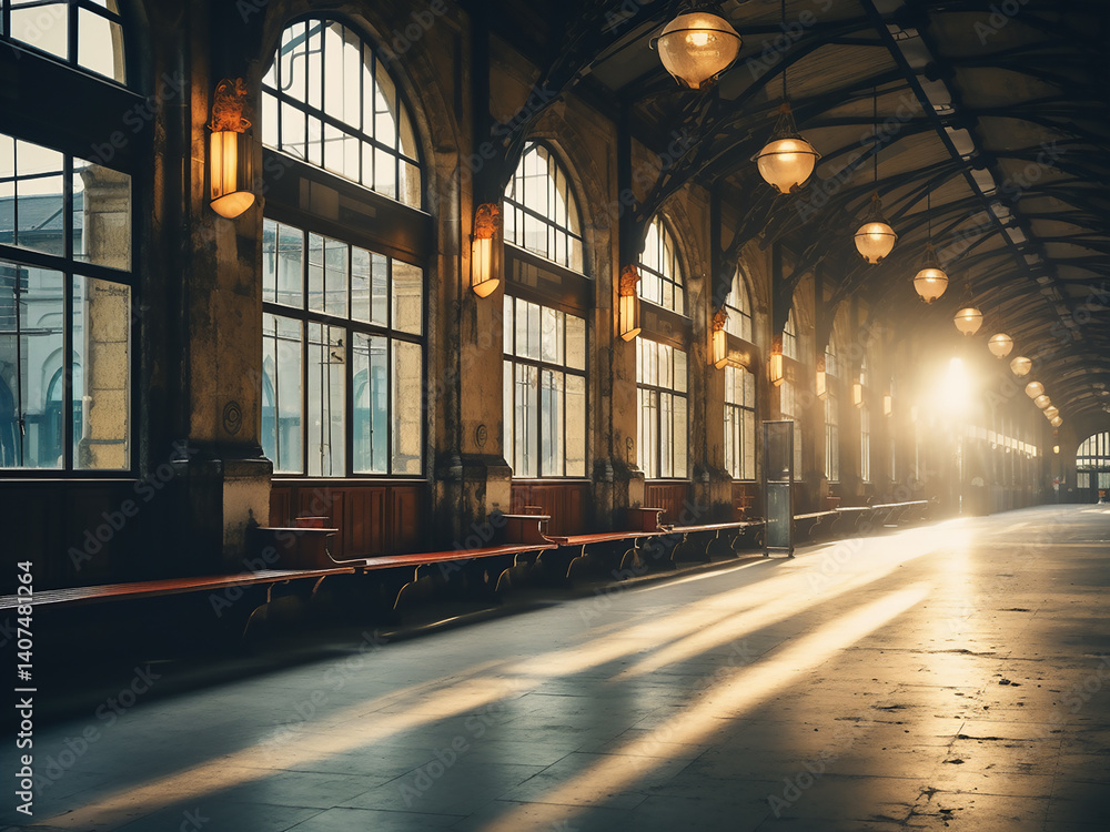 Poster historic train station architecture is preserved while modern elements thoughtfully integrate