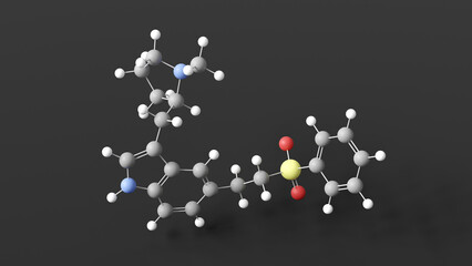 eletriptan molecule 3d, molecular structure, ball and stick model, structural chemical formula antimigraine agents