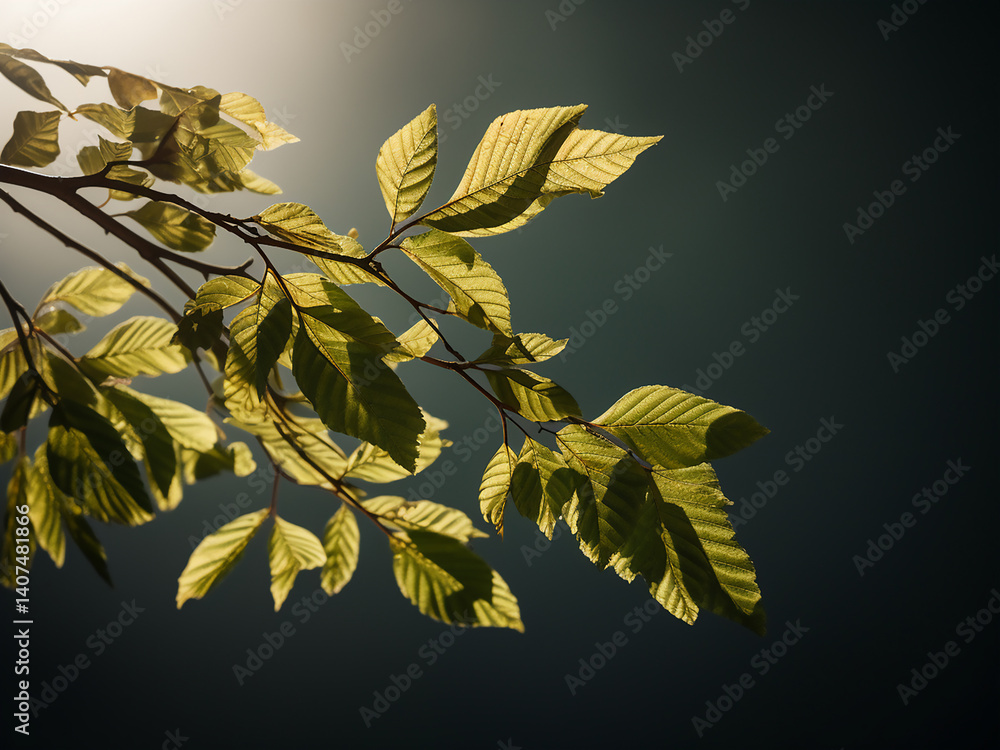 Poster tree crown spreading its leaves catching light and casting shadow patterns creating beauty