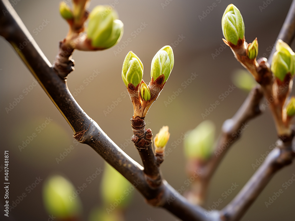Poster tree buds sprouting gently spring approaching showing a clear promise of renewal beginning