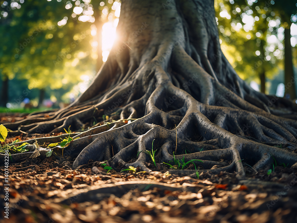 Poster tree roots growing deep establishing foundation firmly showing strength and stability created