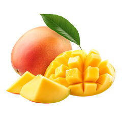 Mango fruit and half mango with leaf png
