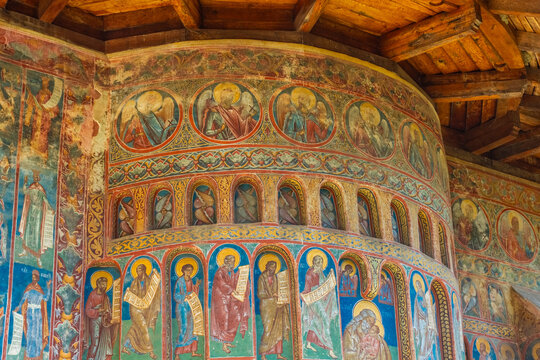 Amazing colorful painted monastery of Voronet, Bucovina,  Romania
