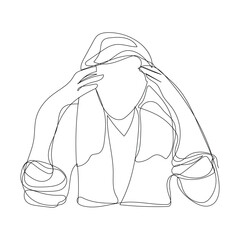 Sketch problem concept minimal woman emotion stress headache drawing line art. Female unhappy depress hand drawn continuous line concept with white ioslated background. Abstract,vector,illustration.