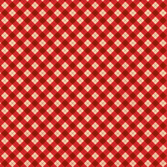 Red plaid gingham, scottish tartan texture, grid graph paper with rhombus squares pattern, picnic napkin and curtain tablecloth, vector seamless geometric checkered fabric
