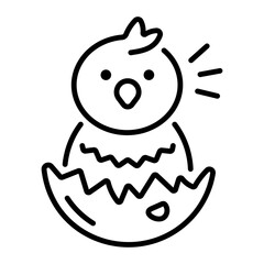 A linear style icon showing egg hatching 