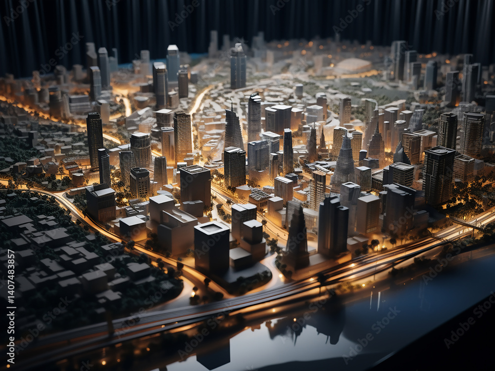 Poster urban planning with smart development shaping a thoughtful future and showing progress