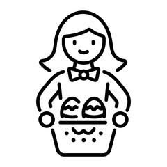 A character holding easter hamper, line icon 