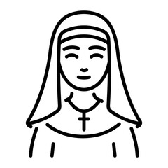 Catholic nun character icon in line style 