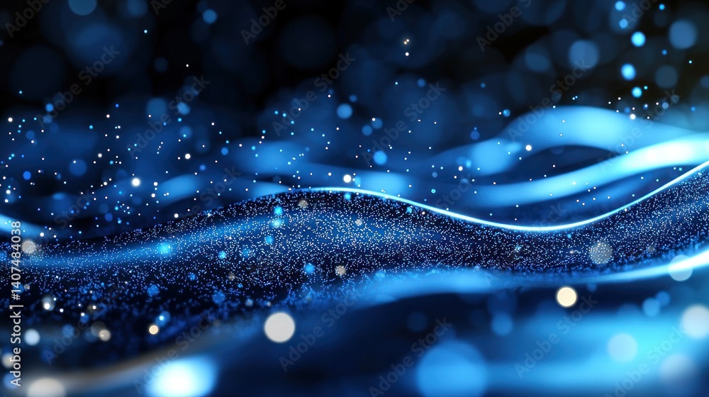 Canvas Prints abstract blue wavy digital particles in dark space background
