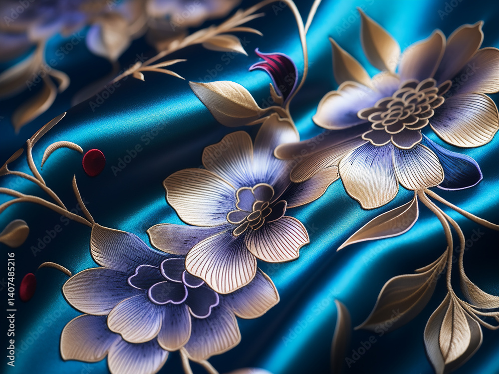 Poster vietnamese silk patterns flow with gentle colors blending softly, showing elegant motifs