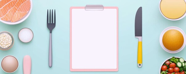 a weekly nutrition plan clipart, diet planner element, flat vector illustration, pastel palette, isolated on white background