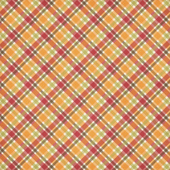 Orange and red plaid gingham, scottish tartan texture, grid graph paper with rhombus squares pattern, picnic napkin and curtain tablecloth, vector seamless geometric checkered fabric