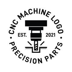 CNC Machine Logo Precision Part Vector Concept. Machining Logo Round Shape For Milling Machine and Machinery Business Black and White