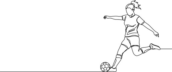 continuous single line drawing of female soccer player, line art vector illustration