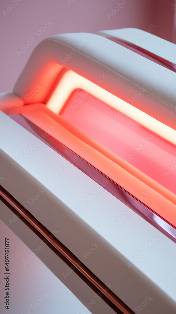 Poster close-up of white surface with red illumination, showcasing sleek lines and modern design, represent
