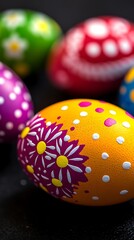 Fototapeta premium Colorful Easter Eggs on Dark Surface
