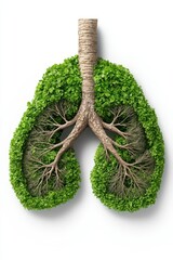 Nature's lungs intertwine with life, illustrating the vital connection between trees and human health in a vibrant green form against a pristine white backdrop