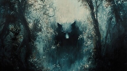 Mysterious Wolf in the Dark Forest