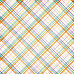 Colorful plaid gingham, scottish tartan texture, grid graph paper with rhombus squares pattern, picnic napkin and curtain tablecloth, vector seamless geometric checkered fabric