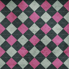Seamless pink and black argyle pattern, diamond and harlequin geometric pattern. Vector decorative ornamental checkered rhombus rainbow background