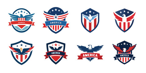 American eagle shield set, USA banner vector illustration collection for 4th of July