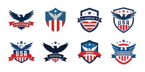 American eagle shield set, USA banner vector illustration collection for 4th of July