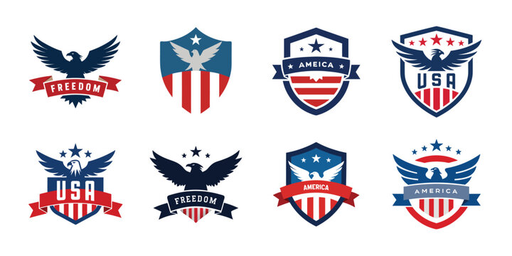 American eagle shield set, USA banner vector illustration collection for 4th of July