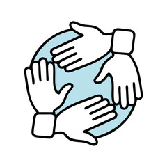 Obraz premium Icon of four hands in a circle representing social support and mental health assistance