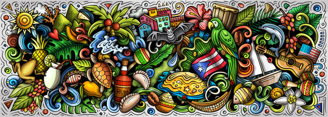 Puerto Rico cartoon doodle vector banner