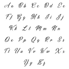 Elegant Floral Script Font – Romantic Calligraphy Alphabet with Flower Details for Weddings, Invitations & Feminine Branding