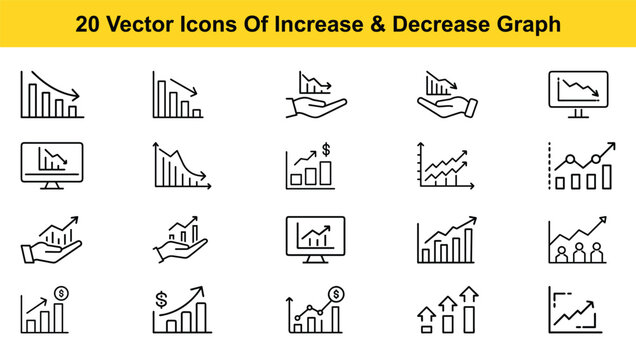 Twenty Vector Icons Showing Increase and Decrease Graphs